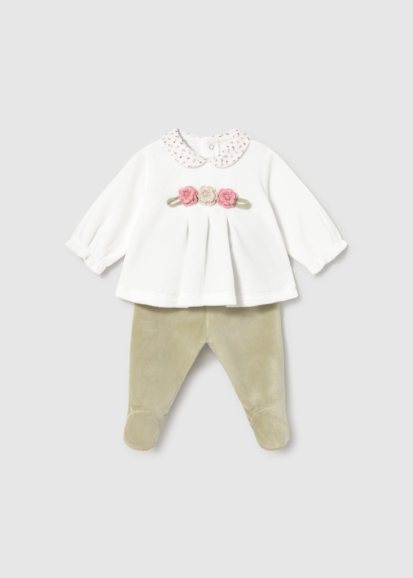 🌸 Mayoral 2-delige velours babyset met bloemen – Zacht & stijlvol vanaf de eerste dag