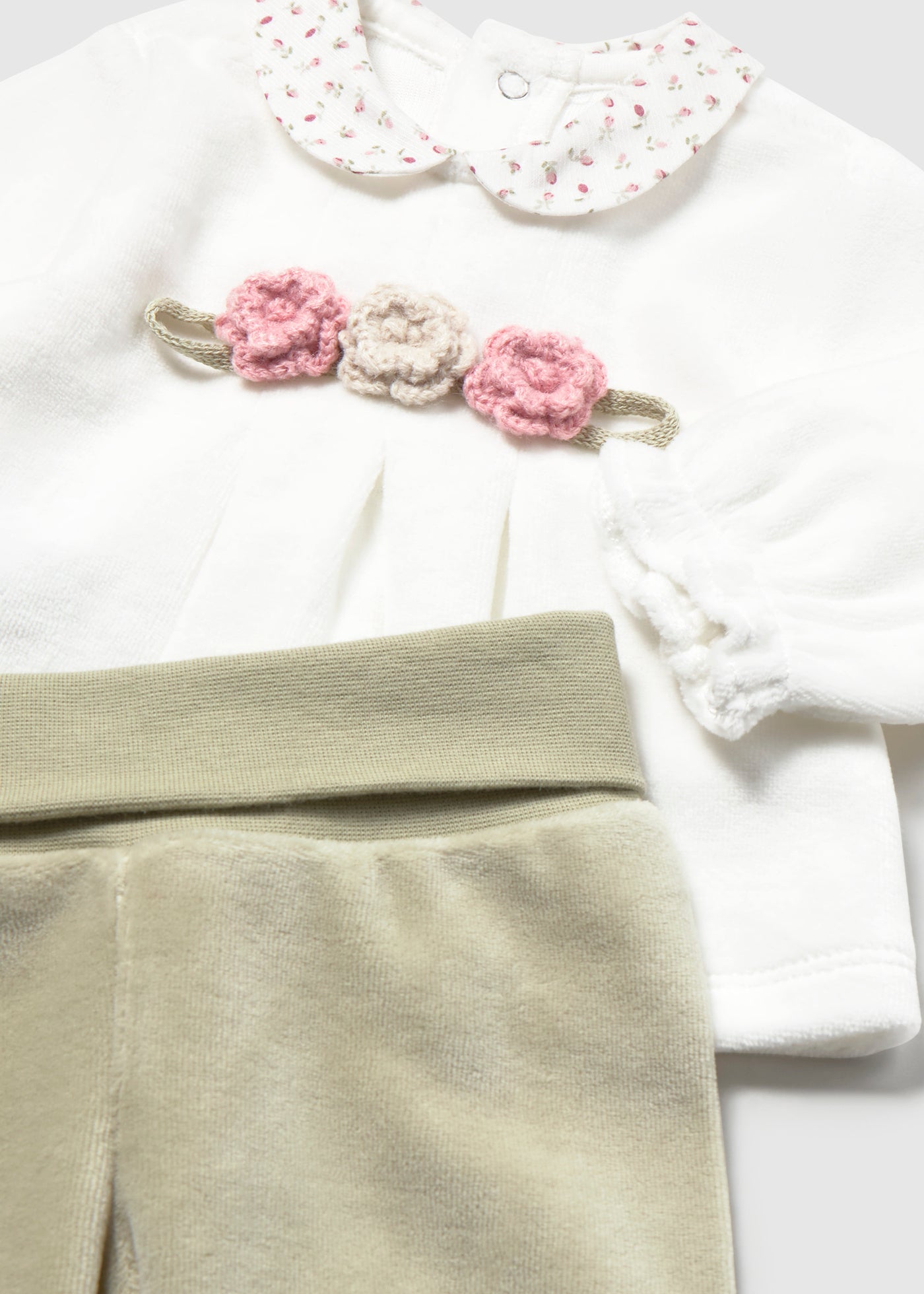 🌸 Mayoral 2-delige velours babyset met bloemen – Zacht & stijlvol vanaf de eerste dag
