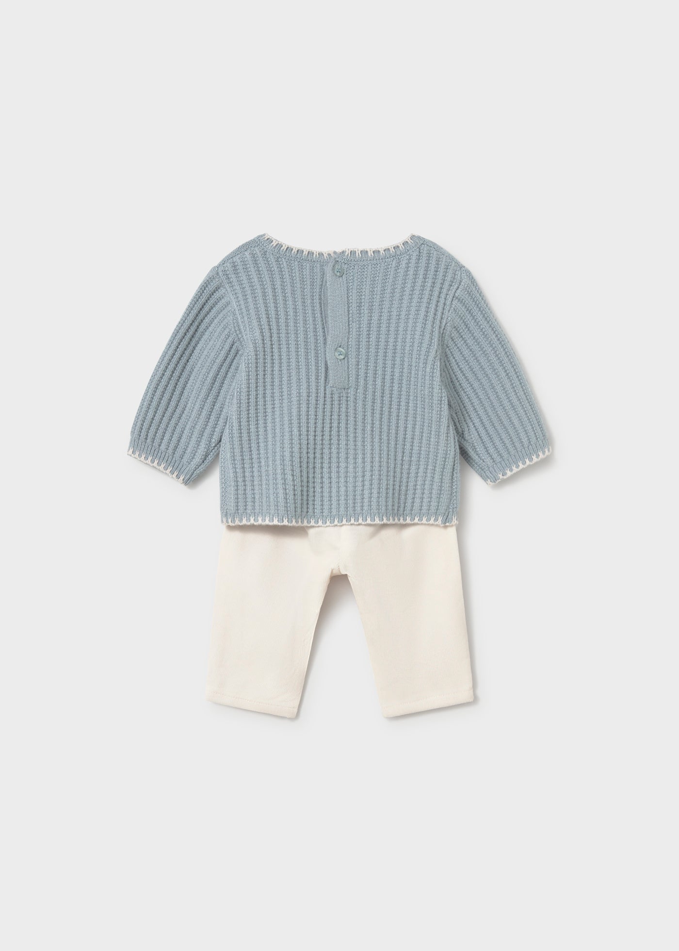 🌸 Mayoral 2-delige babyset met gebreide trui & zachte broek – Bloemetjes in pastelblauw