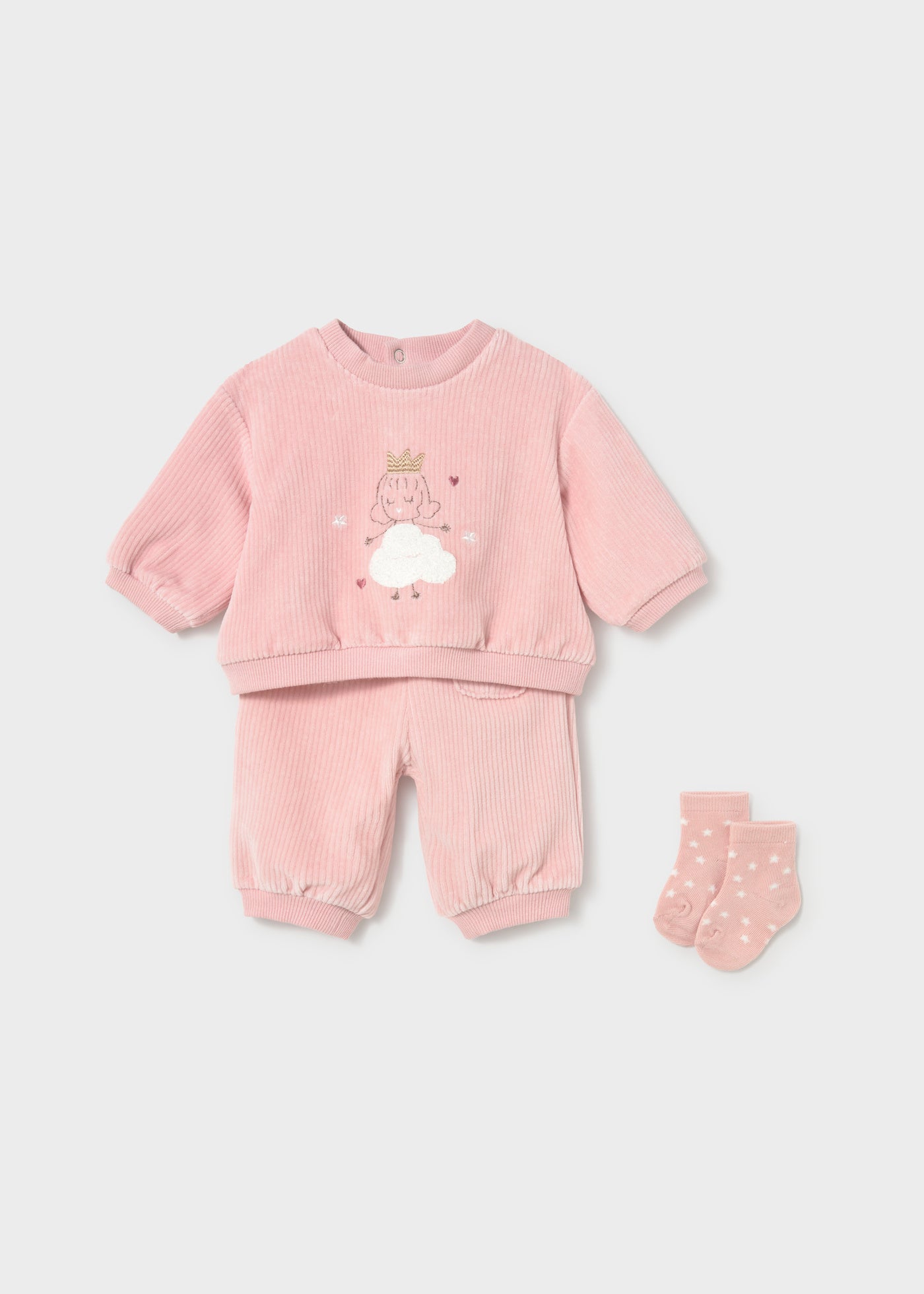 👑 Mayoral 3-delige babyset "Little Princess" – Roze velours met sokjes
