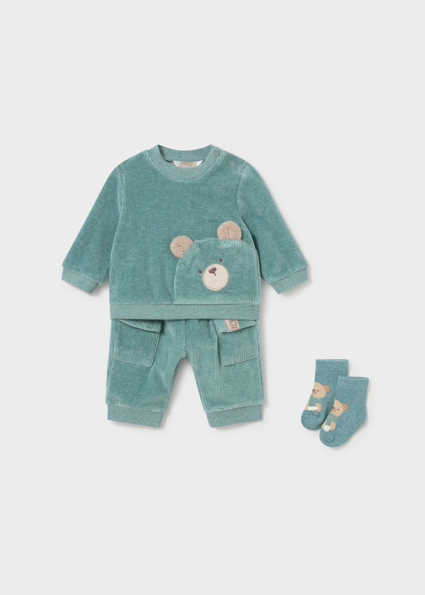 🧸 Mayoral 3-delige babyset "Little Bear" – Zacht, warm & onweerstaanbaar