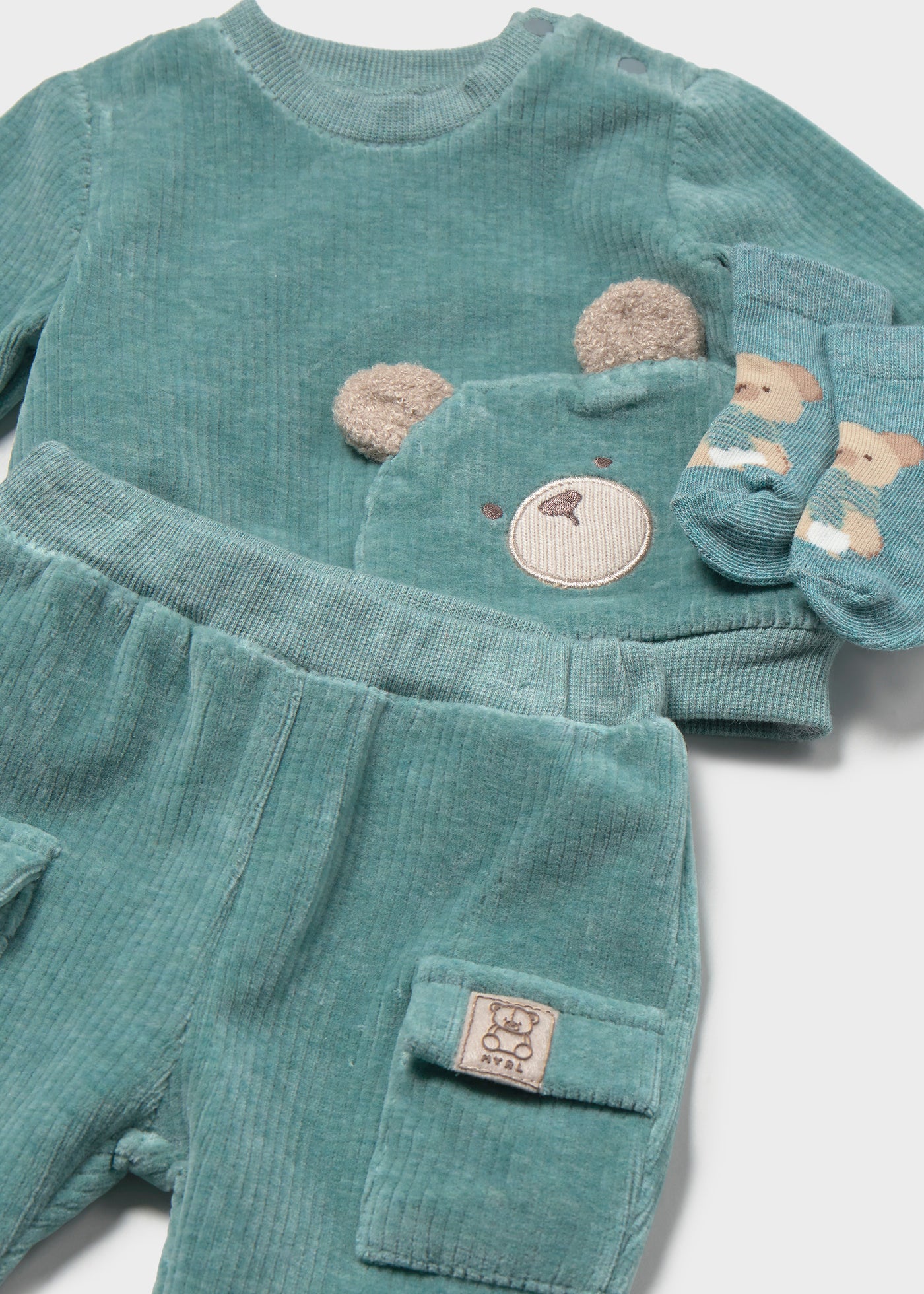🧸 Mayoral 3-delige babyset "Little Bear" – Zacht, warm & onweerstaanbaar