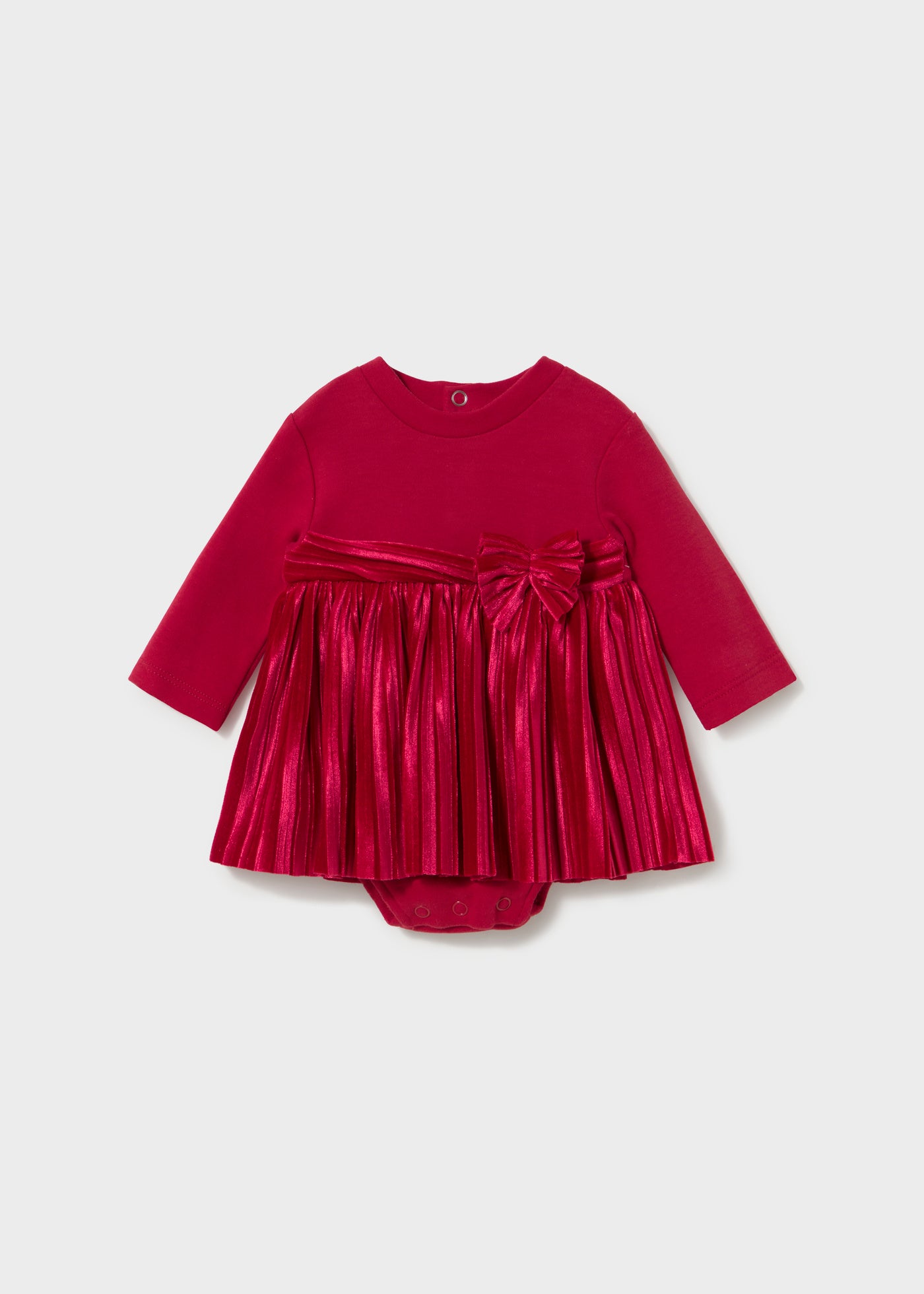 🌟 Mayoral feestelijke babyjurk met glanzende plissérok – Bordeaux