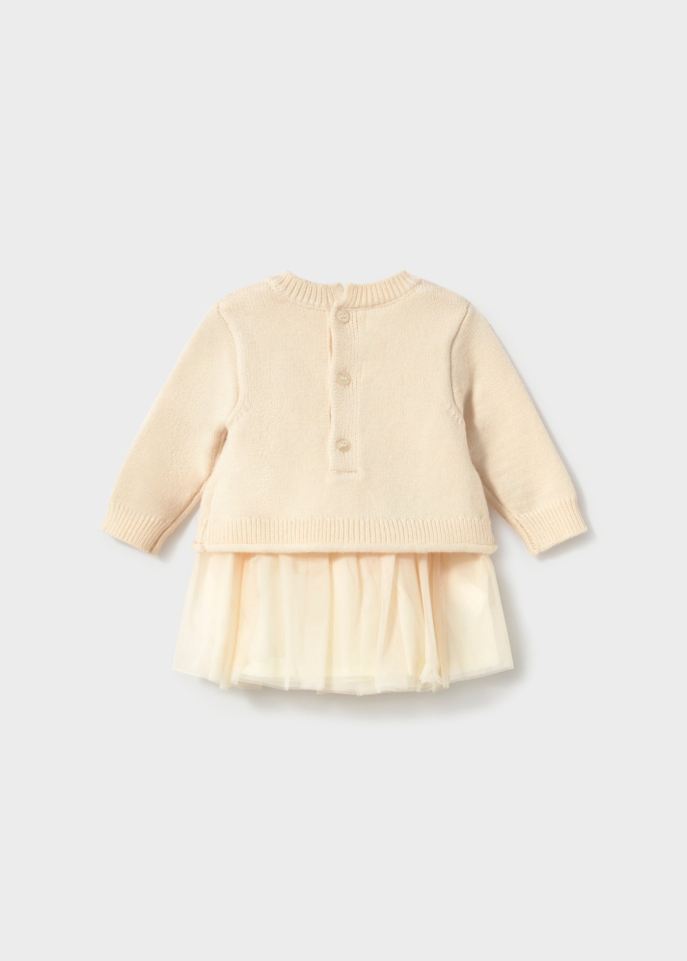 🌸 Mayoral gebreide babyjurk met tule rok – Crème