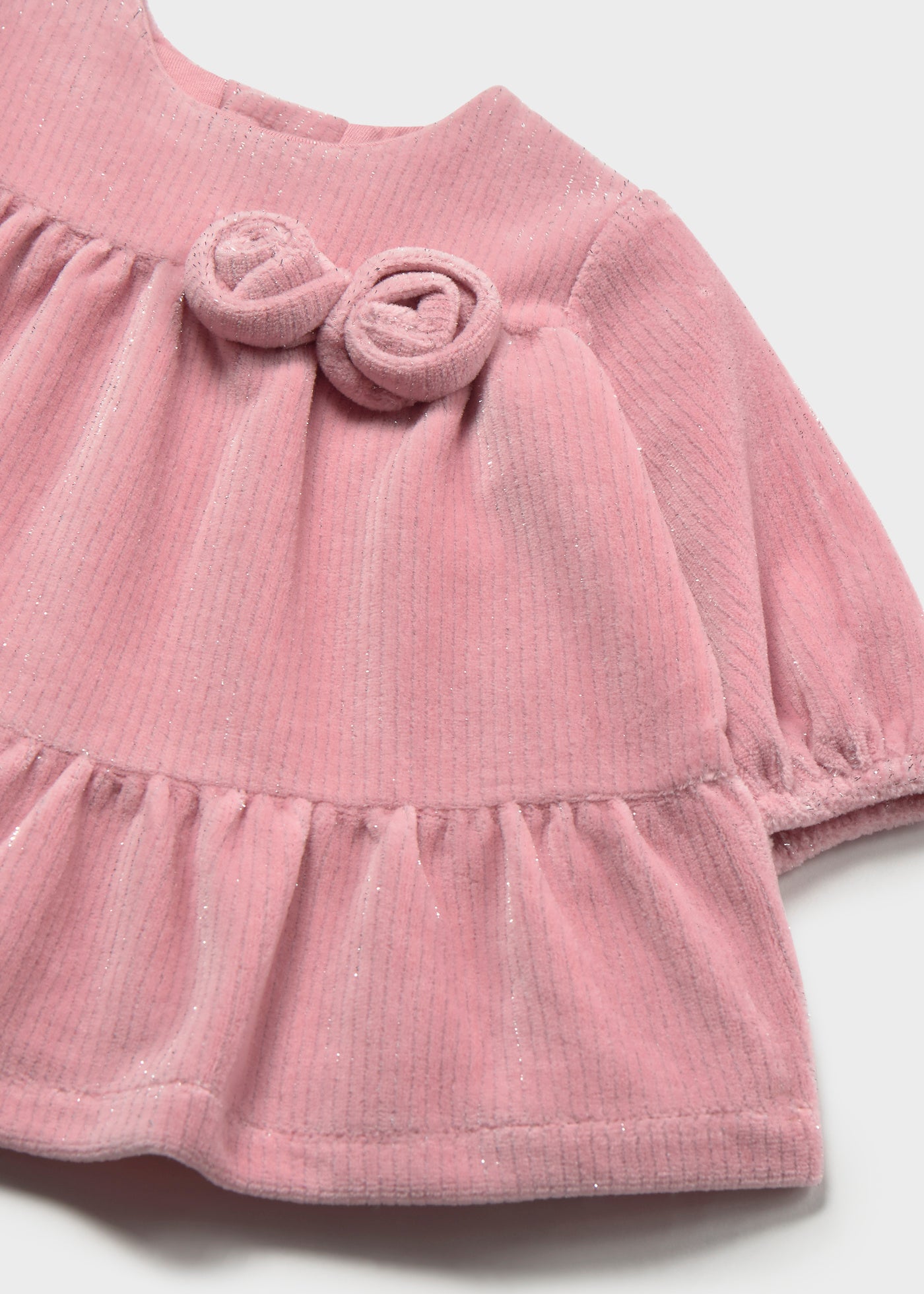 🌸 Mayoral fluwelen babyjurkje met subtiele glitter – Zachtroze
