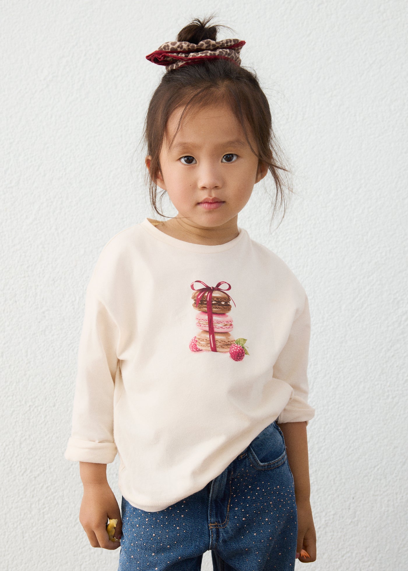 🍓 Mayoral longsleeve "Sweet Macarons" + scrunchie – Crème