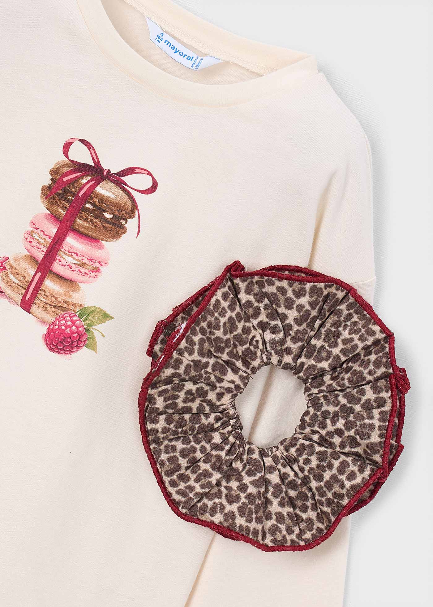 🍓 Mayoral longsleeve "Sweet Macarons" + scrunchie – Crème