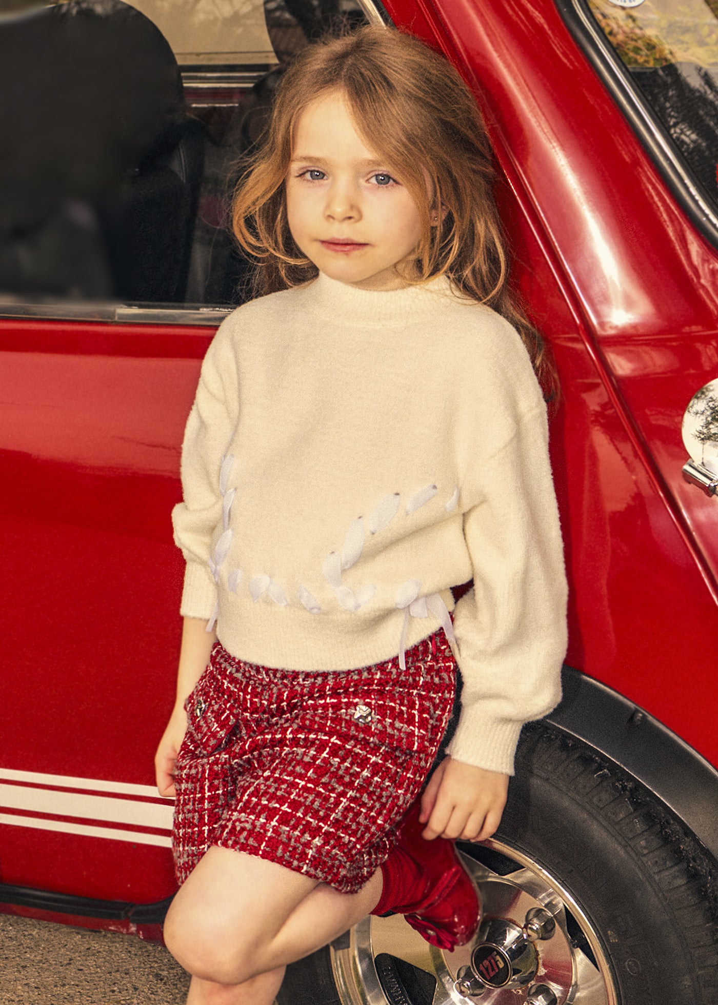 ❤️ Mayoral bouclé short "Ruby Chic" – Rood