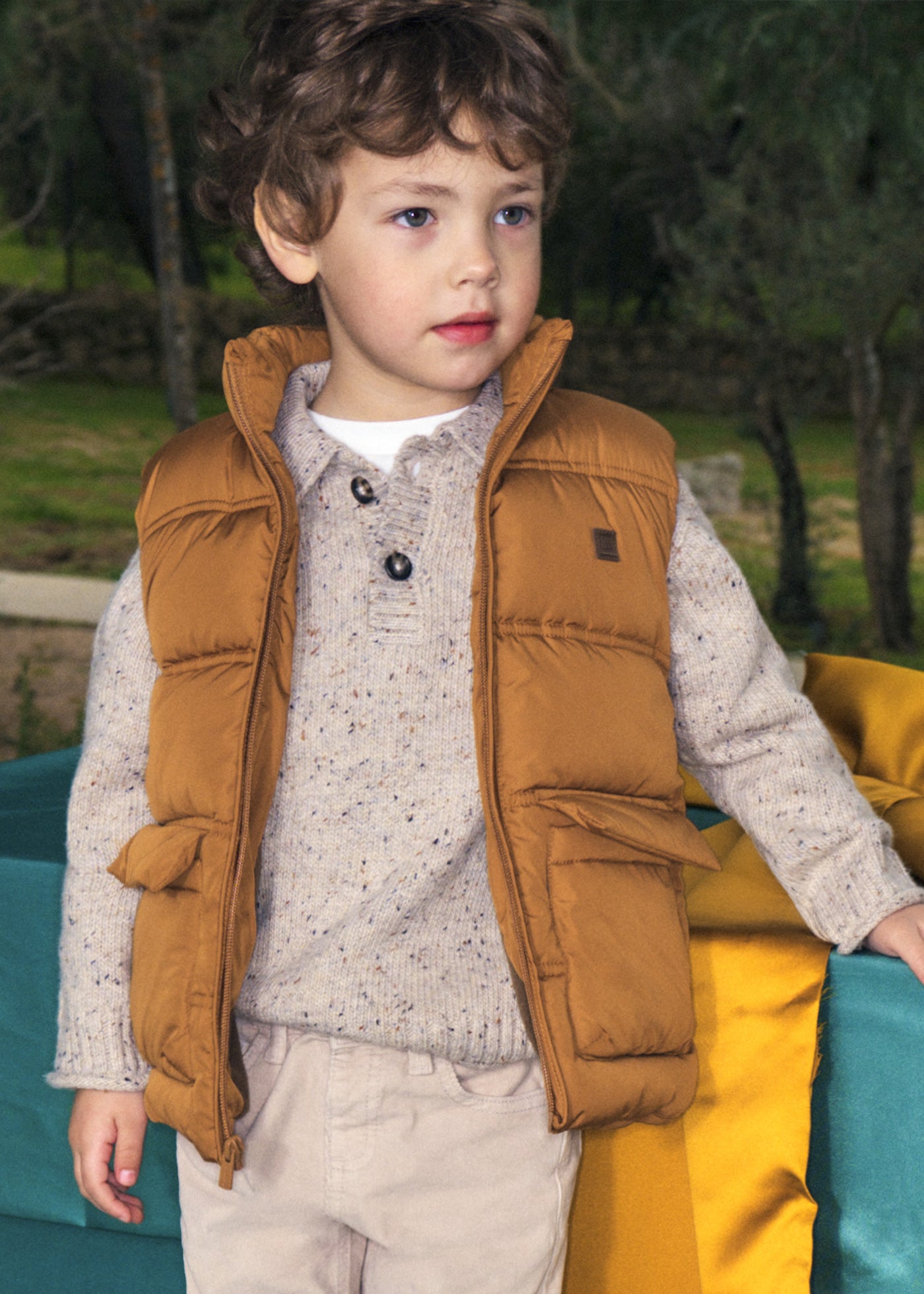 🍂 Mayoral gebreide polo trui met gemêleerd effect – Zandbeige
