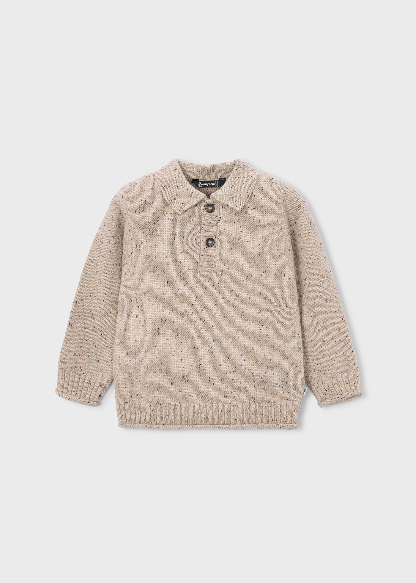 🍂 Mayoral gebreide polo trui met gemêleerd effect – Zandbeige