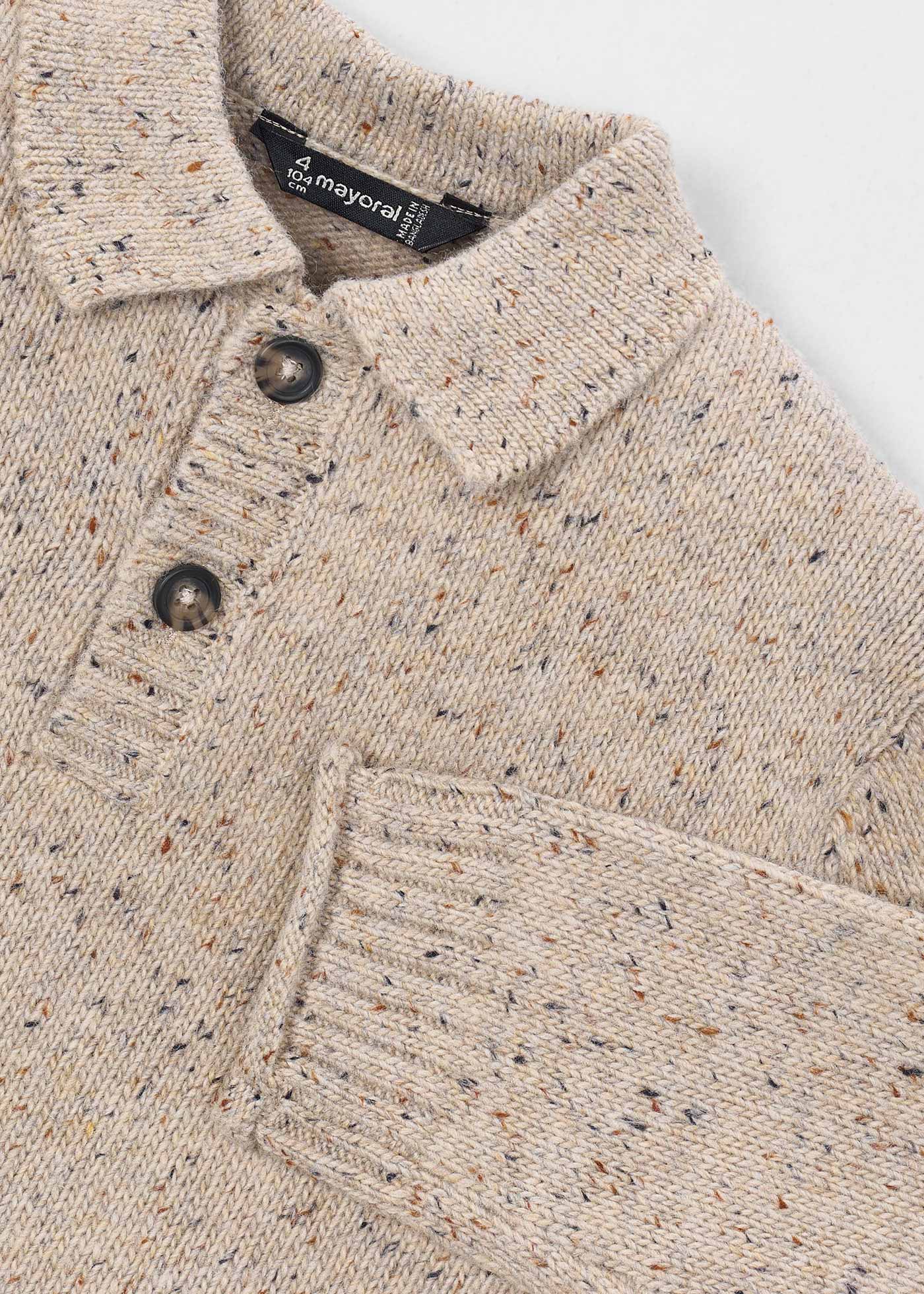 🍂 Mayoral gebreide polo trui met gemêleerd effect – Zandbeige