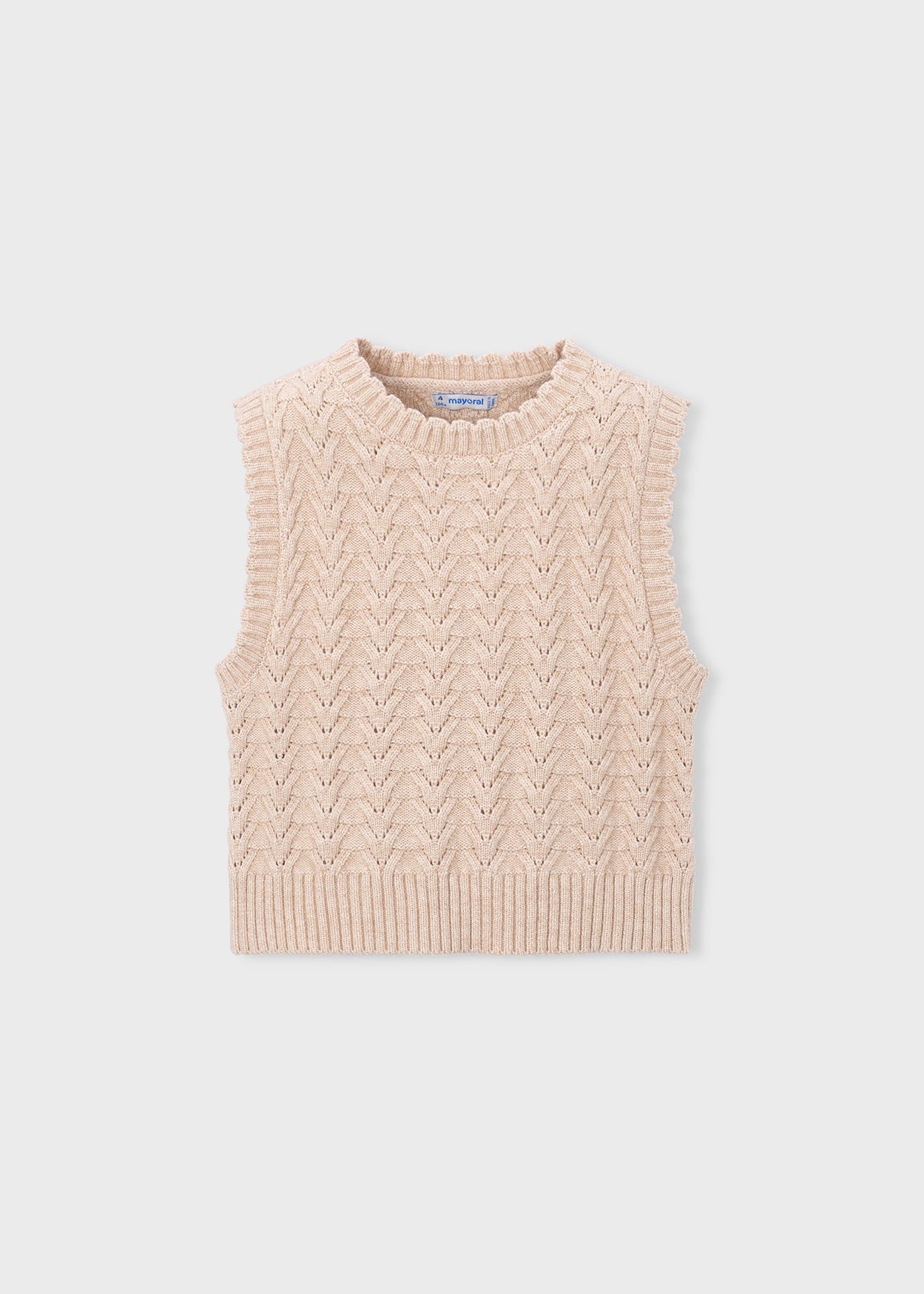 🤍 Mayoral kabelgebreide meisjes spencer in zacht beige