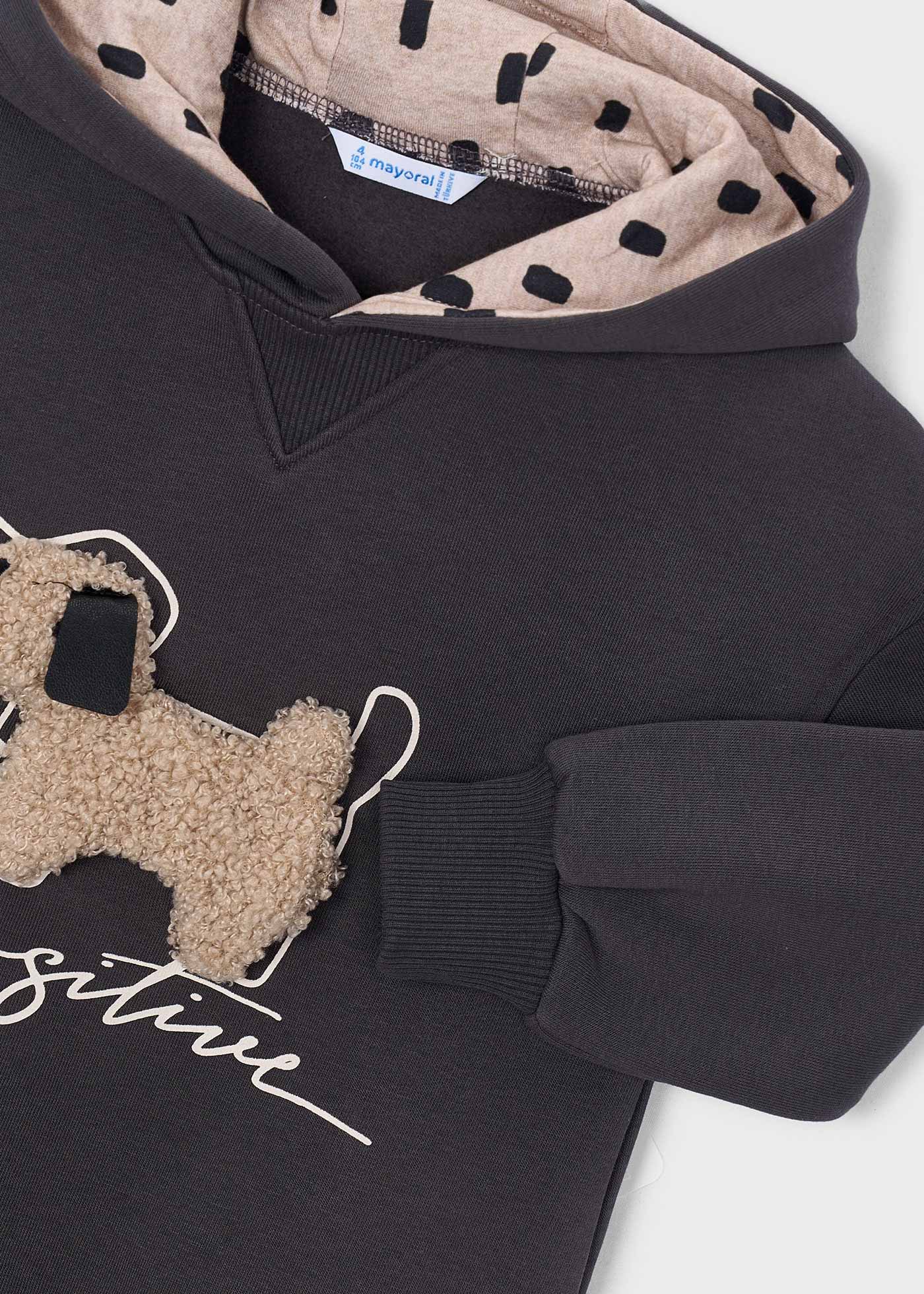 🐶 Mayoral sweaterjurk "Pawsitive" met capuchon – Donkergrijs