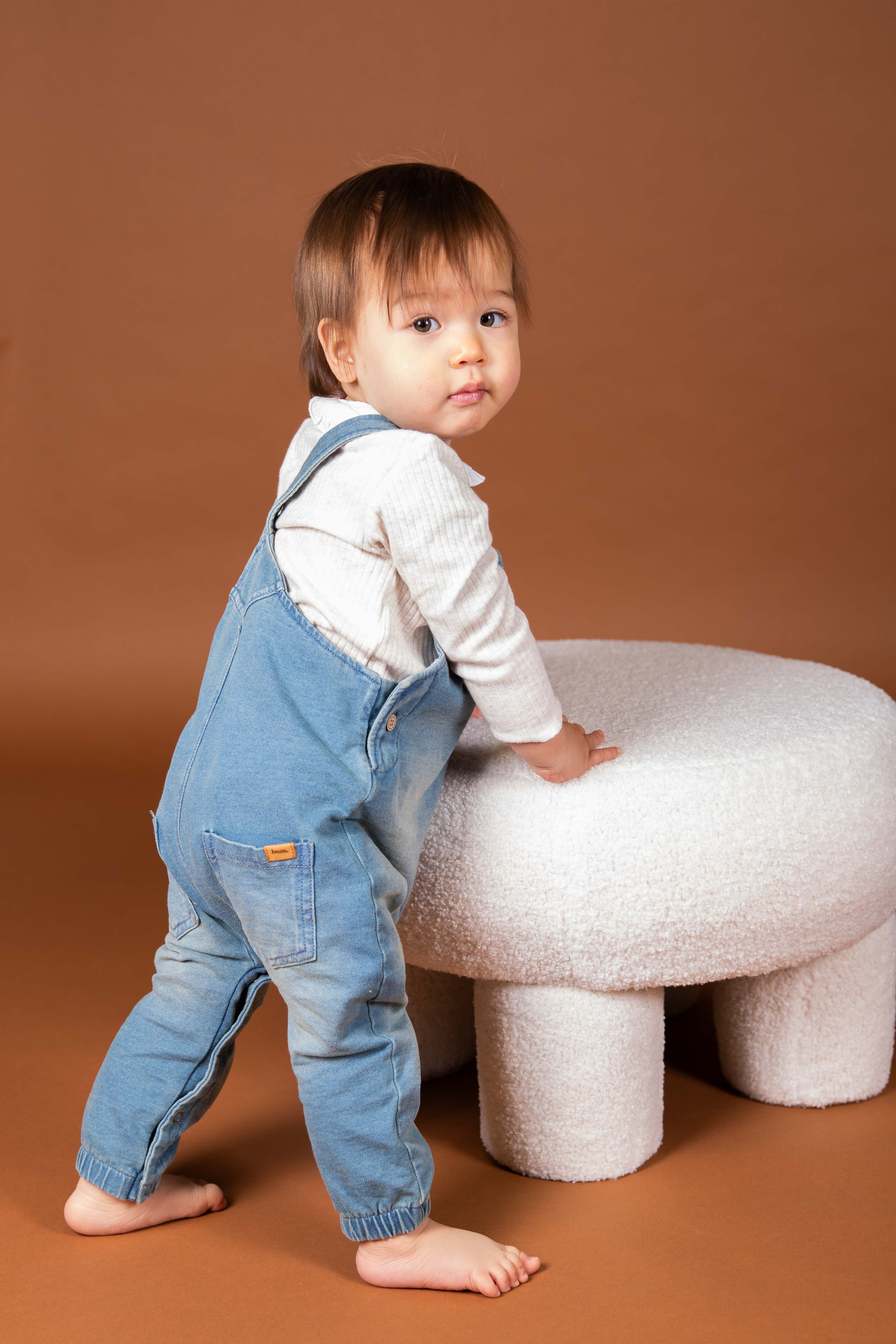 Stoere snow wash jeanssalopette voor meisjes van BESS