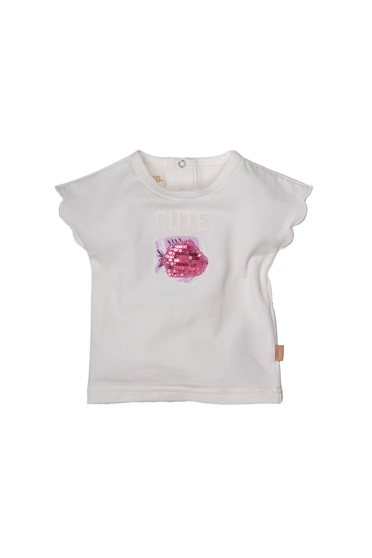 🐠T-shirt Cute Catch – Witte top met glinsterende vis & ruchelmouwtjes ✨