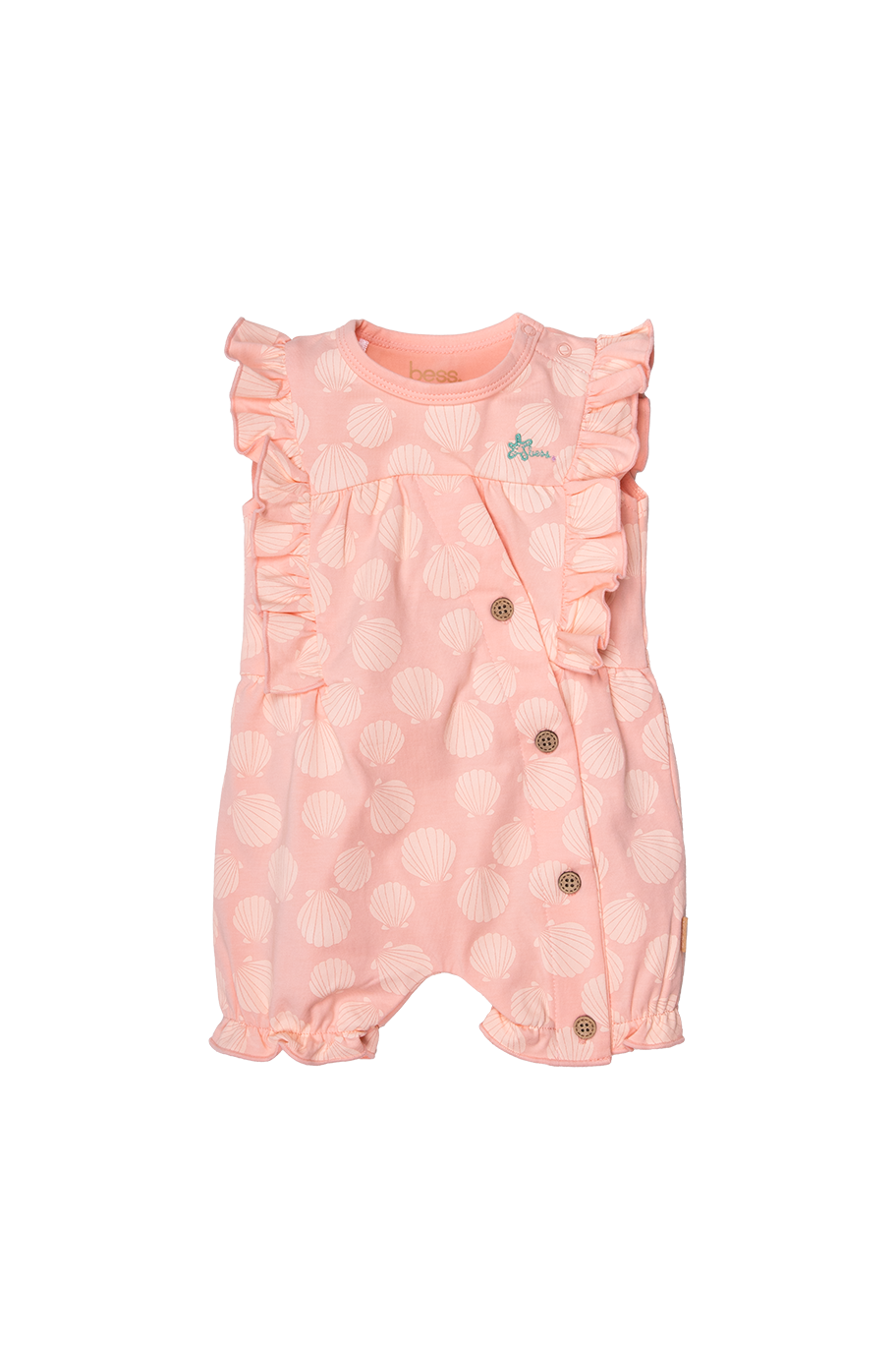 🌸 Zomerschelpjes Playsuit – Zachtroze Droom voor Mini’s