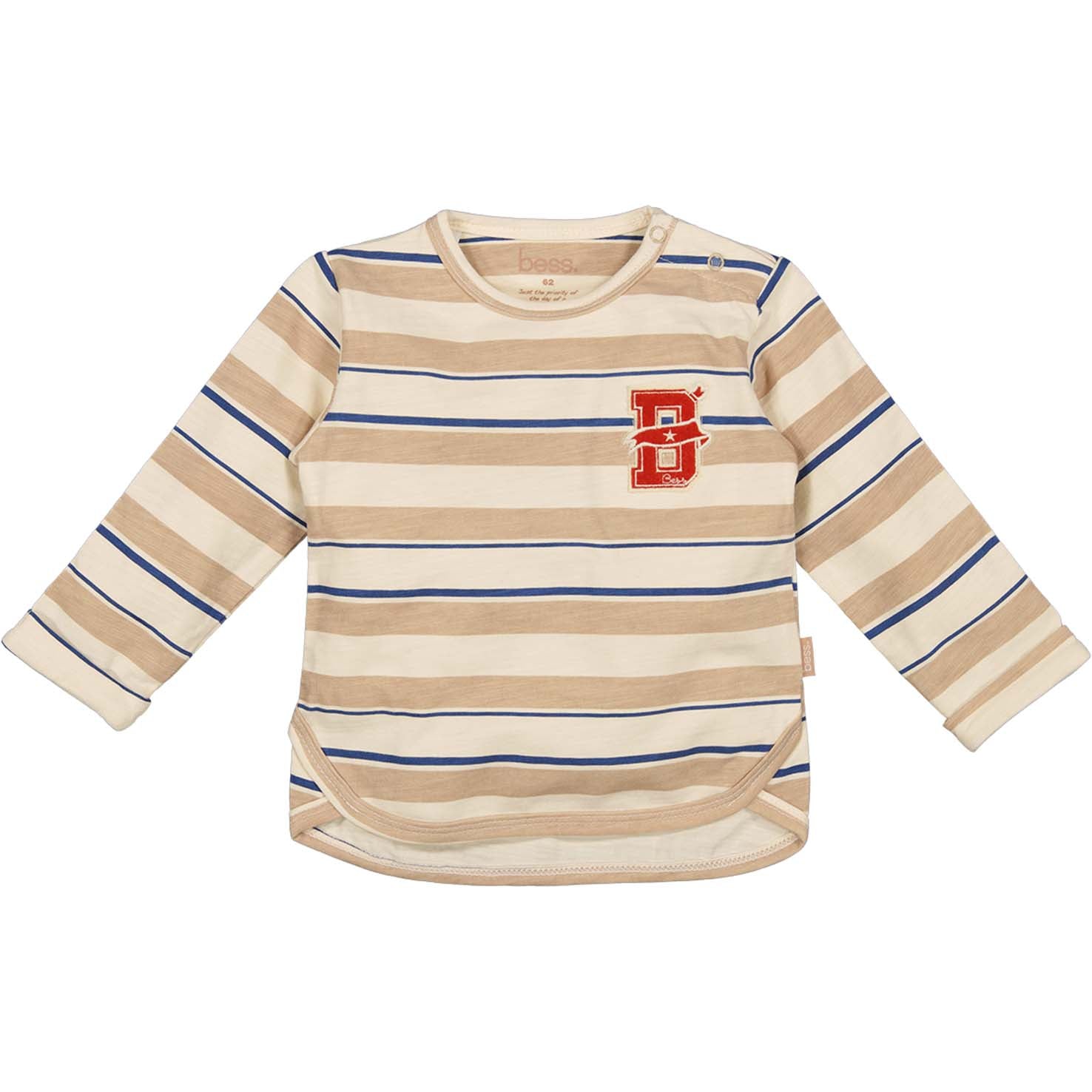 🌟 BESS Gestreepte Longsleeve – Beige & Blauw met B-logo