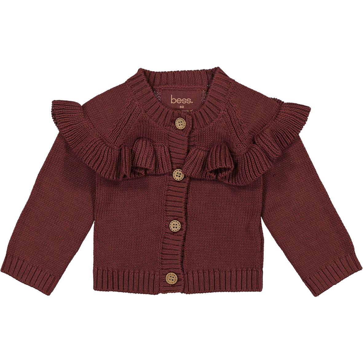 Bess Gebreid Vestje met Ruffles – Warm Burgundy