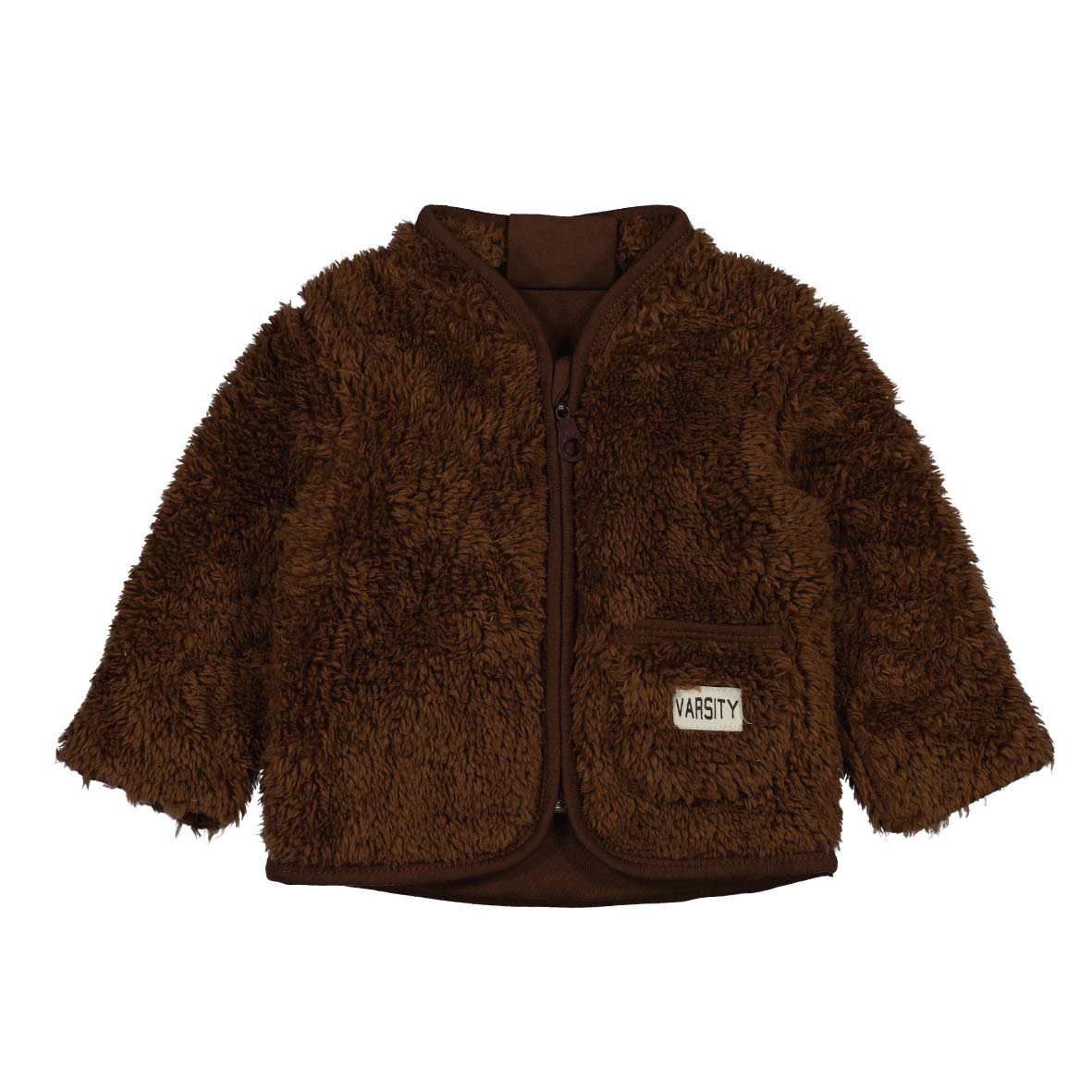✨ Warme Teddy Jas – Chocoladebruin met Varsity Patch ✨