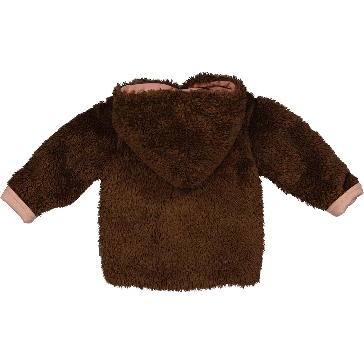 🧸 Teddy Jas met Kap – Chocoladebruin & Roze Voering 🧸