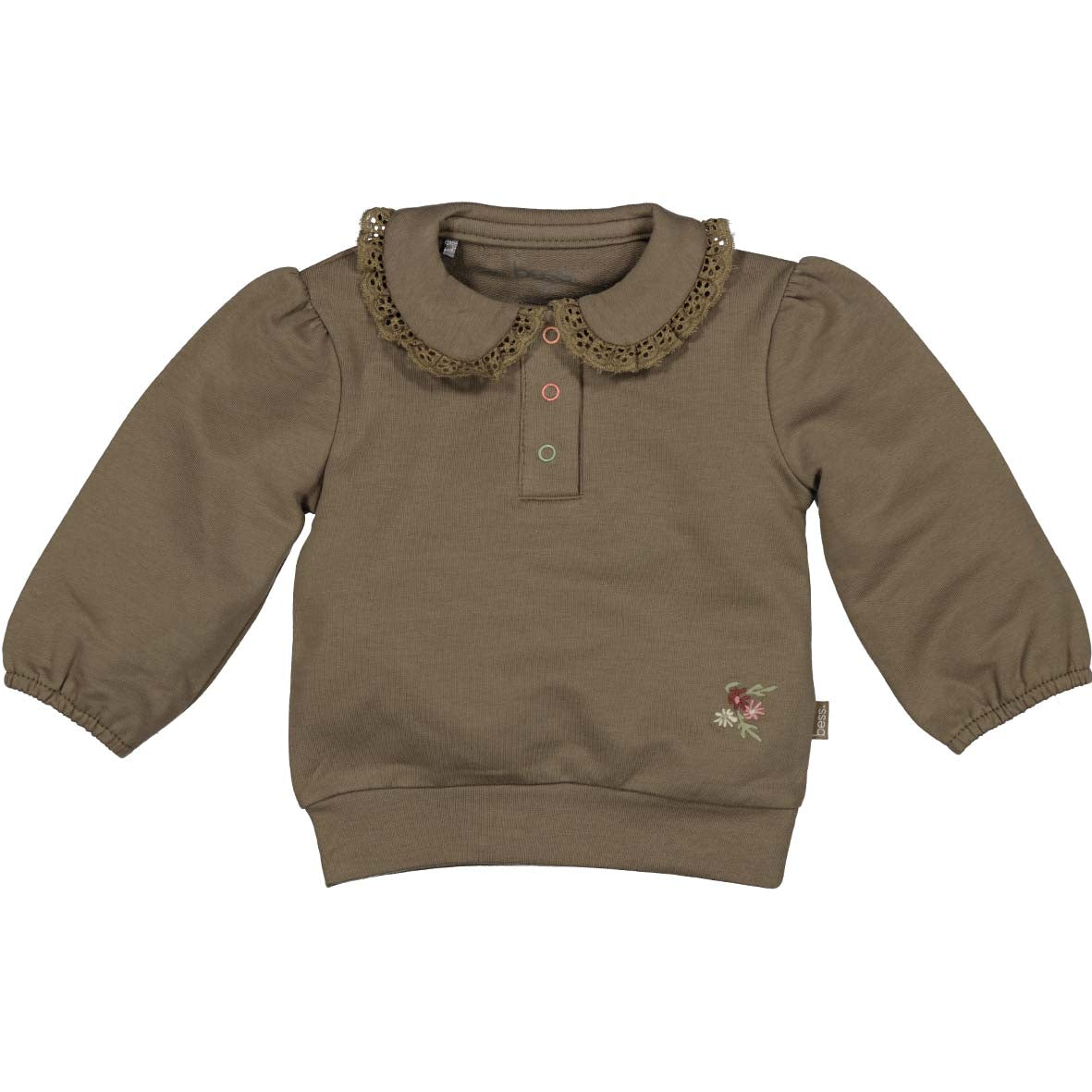 🌸 Taupe Sweatshirt met Kraag en Bloemenborduursel – Bess 🌸