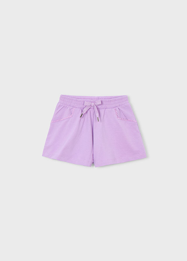💜 Lila Sweatshort met Strikdetail en Sierbies