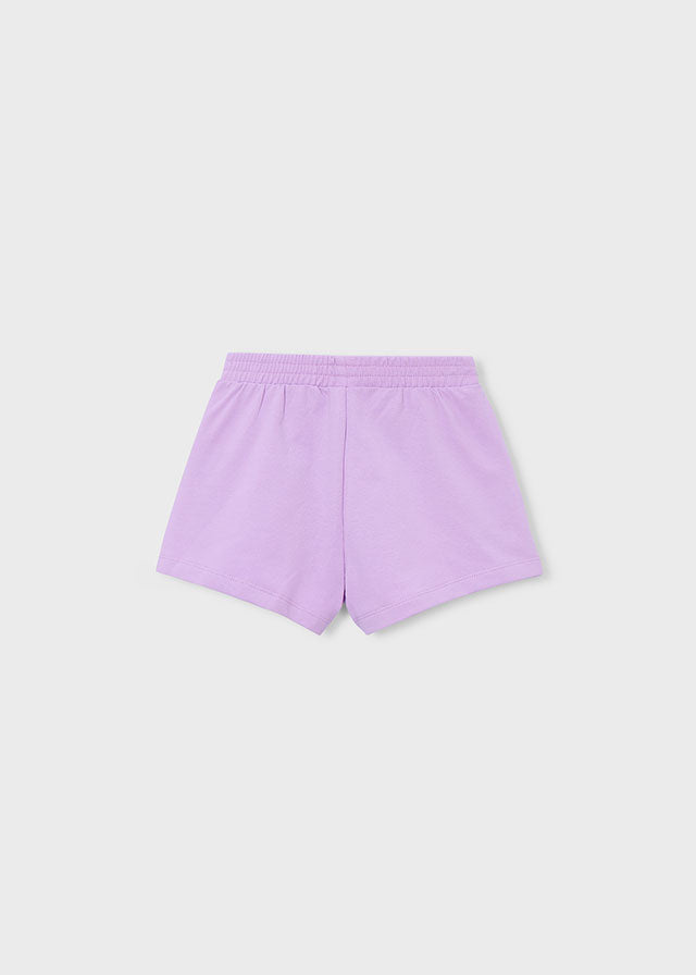 💜 Lila Sweatshort met Strikdetail en Sierbies