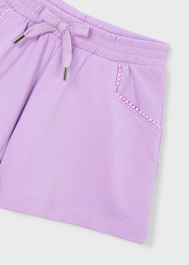 💜 Lila Sweatshort met Strikdetail en Sierbies