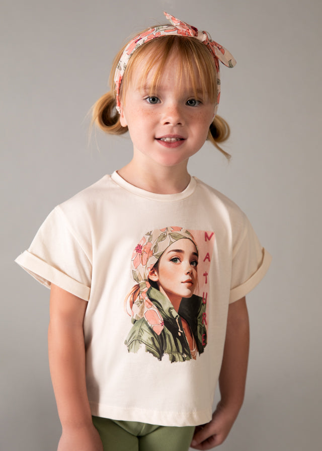 🌸 Boho Beauty T-shirt met Haarband – Zachte Zomerlook voor Kleine Dromers
