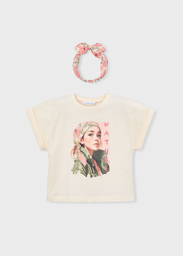🌸 Boho Beauty T-shirt met Haarband – Zachte Zomerlook voor Kleine Dromers