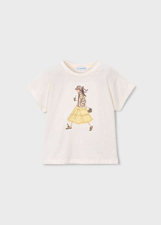🤍 Ecru T-shirt met Fashion Girl Print
