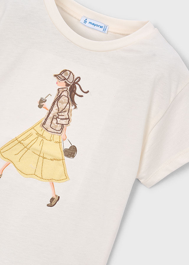 🤍 Ecru T-shirt met Fashion Girl Print