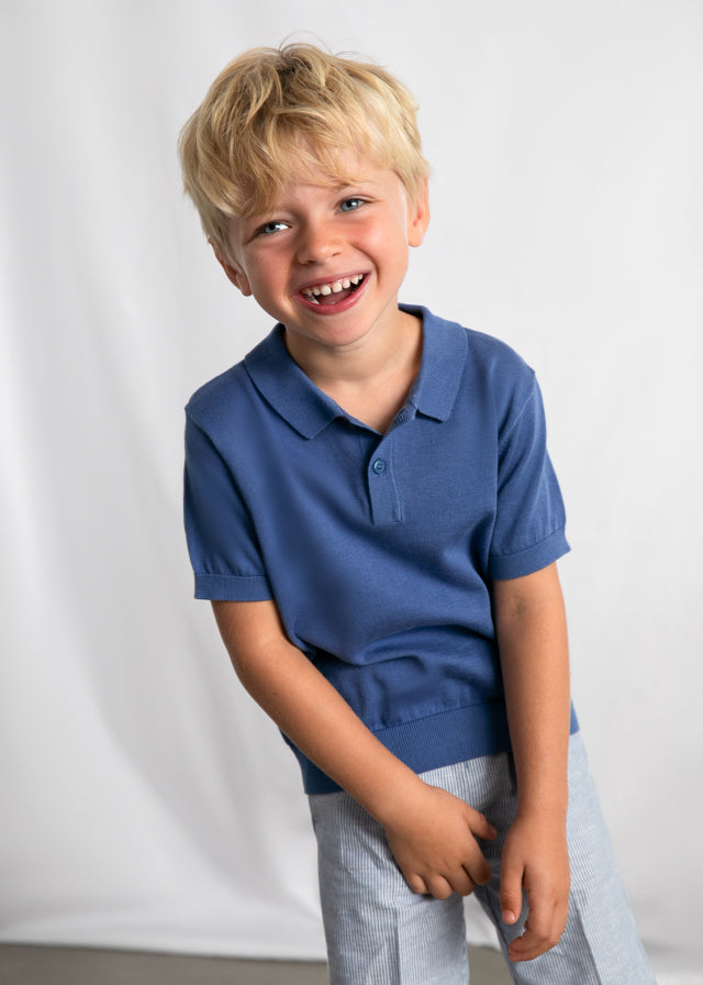 💙 Blauwe Polo met Elastische Tailleband – Casual Chic