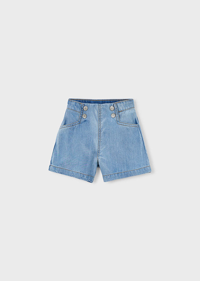 💙 Lichtblauwe Denim Short met Knopen Detail