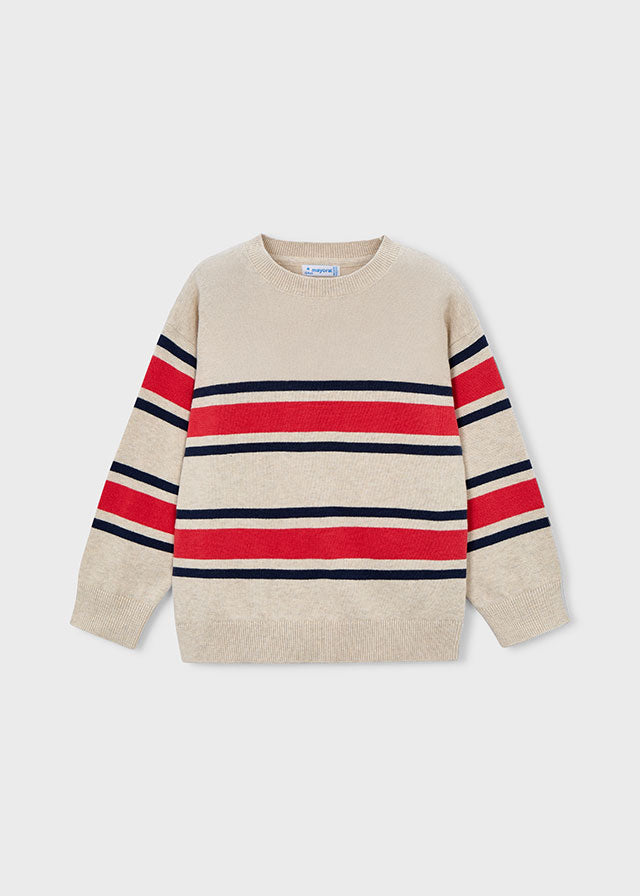 ❤️ Gestreepte Trui in Beige met Rood & Navy – Tijdloze Boys Style