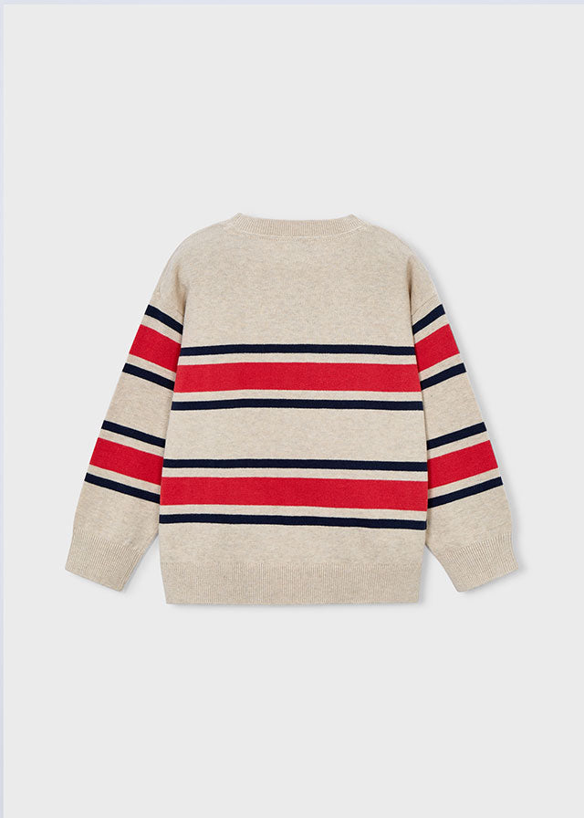 ❤️ Gestreepte Trui in Beige met Rood & Navy – Tijdloze Boys Style