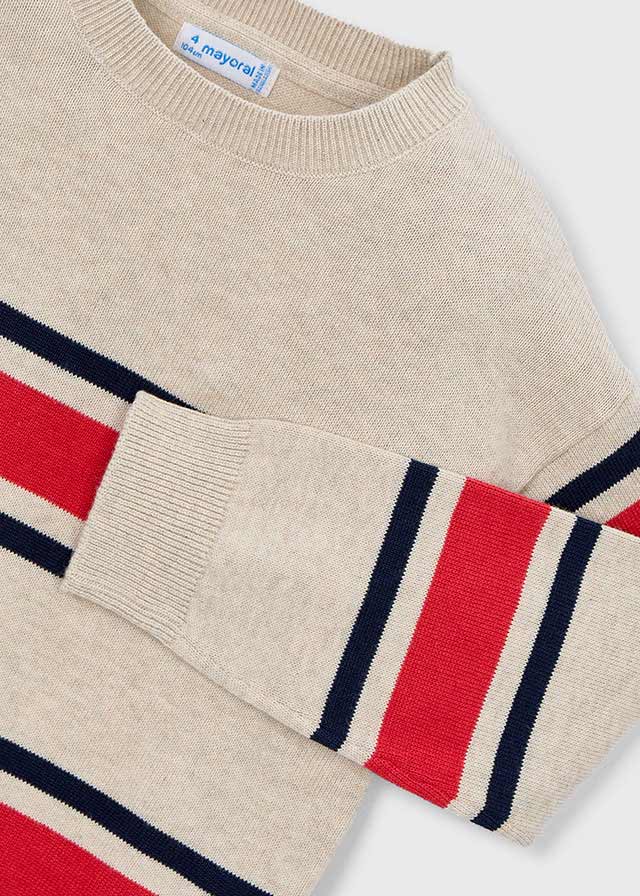 ❤️ Gestreepte Trui in Beige met Rood & Navy – Tijdloze Boys Style