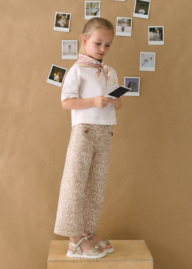 🤎 Beige Wijde Broek met Subtiele Print – Elegant & Trendy