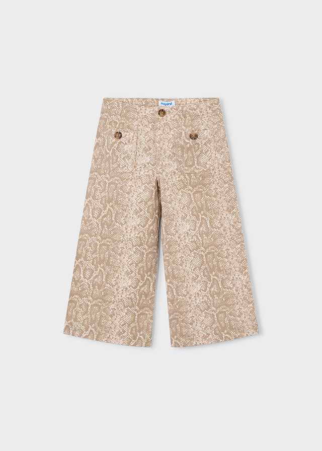 🤎 Beige Wijde Broek met Subtiele Print – Elegant & Trendy