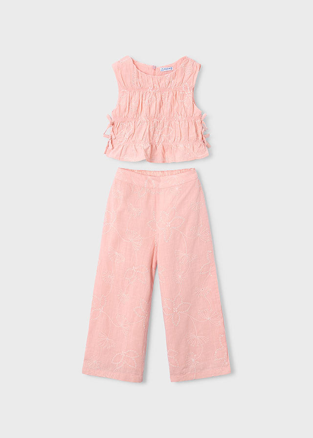 🌸 Roze Zomerset met Borduurwerk – Top & Wijde Broek