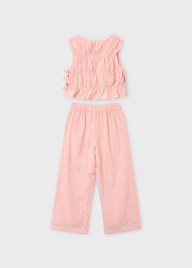 🌸 Roze Zomerset met Borduurwerk – Top & Wijde Broek