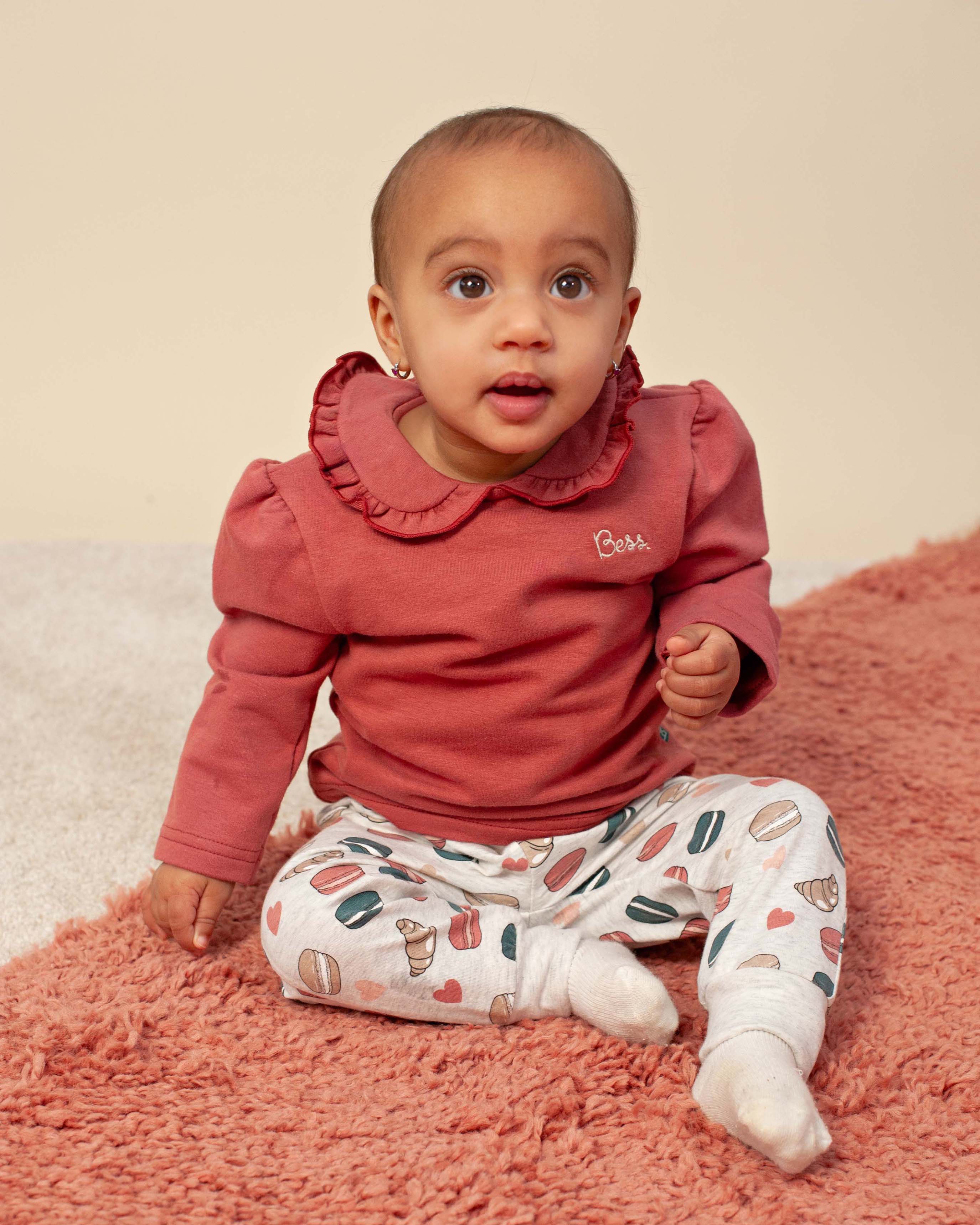 🌷👶 Rose Frill Longsleeve – Babyshirt met Rucheskraag