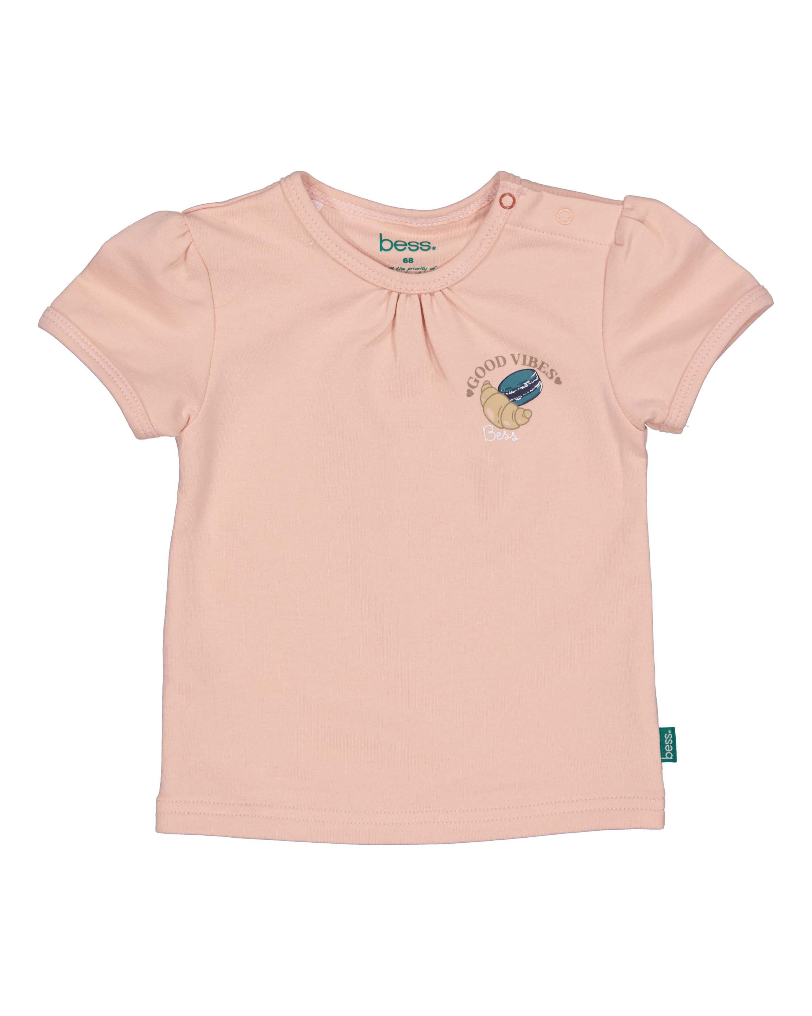 🌸👶 Soft Blush Good Vibes T-shirt – Baby Shirt met Puff Mouwtjes