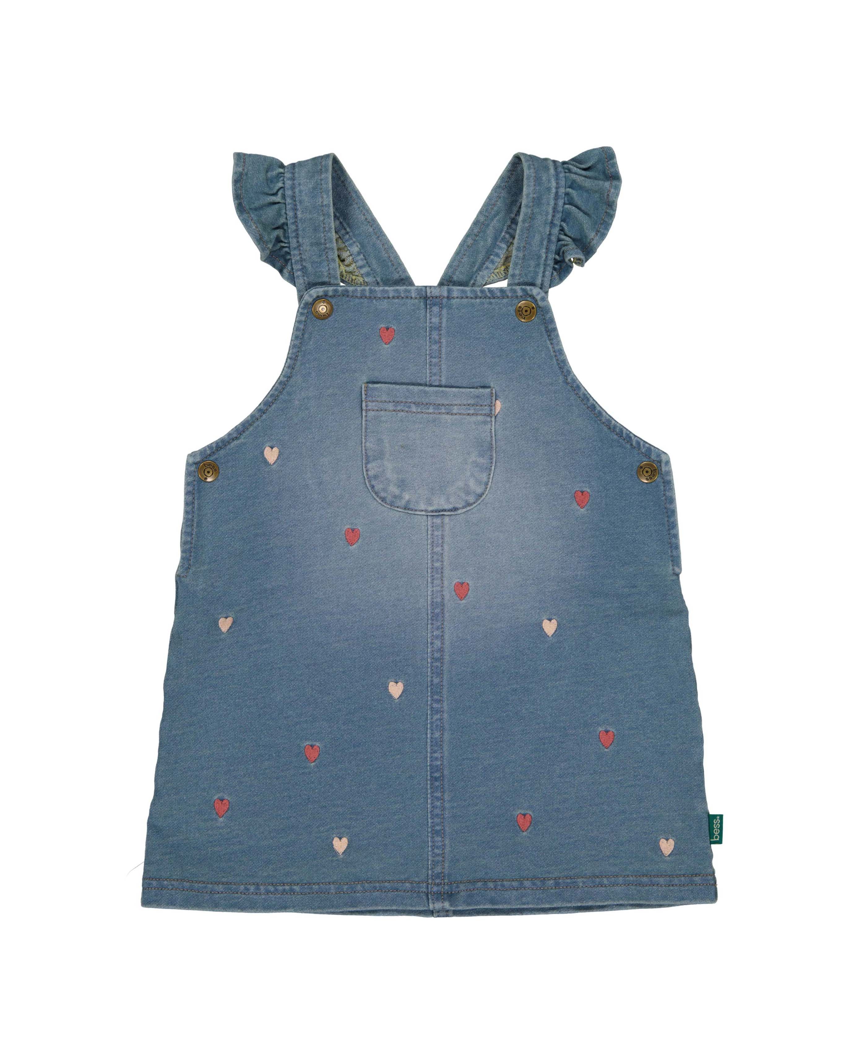 💙💗 Sweet Hearts Denim Salopette Jurk – Baby Jurkje met Ruches