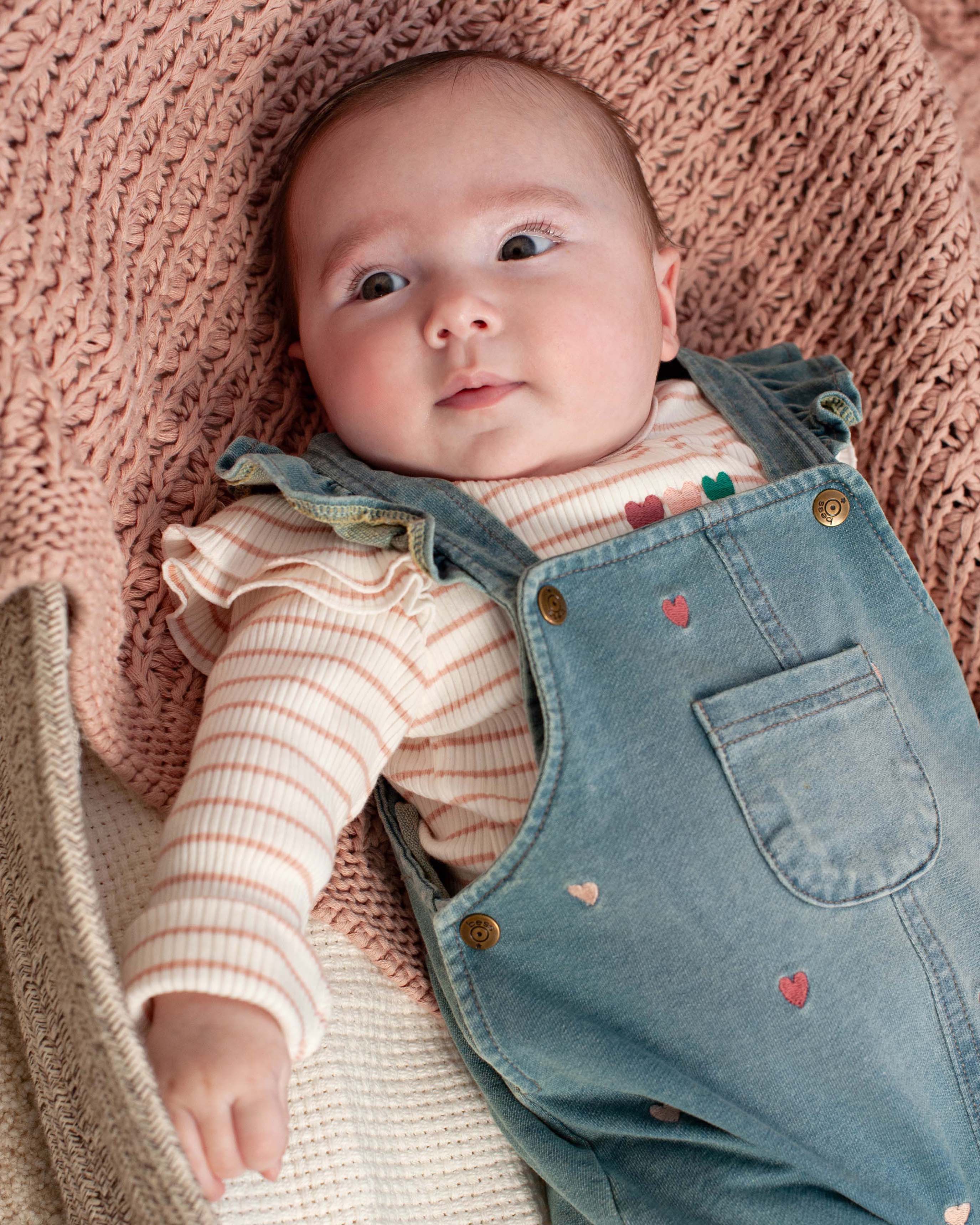 💙💗 Sweet Hearts Denim Salopette Jurk – Baby Jurkje met Ruches