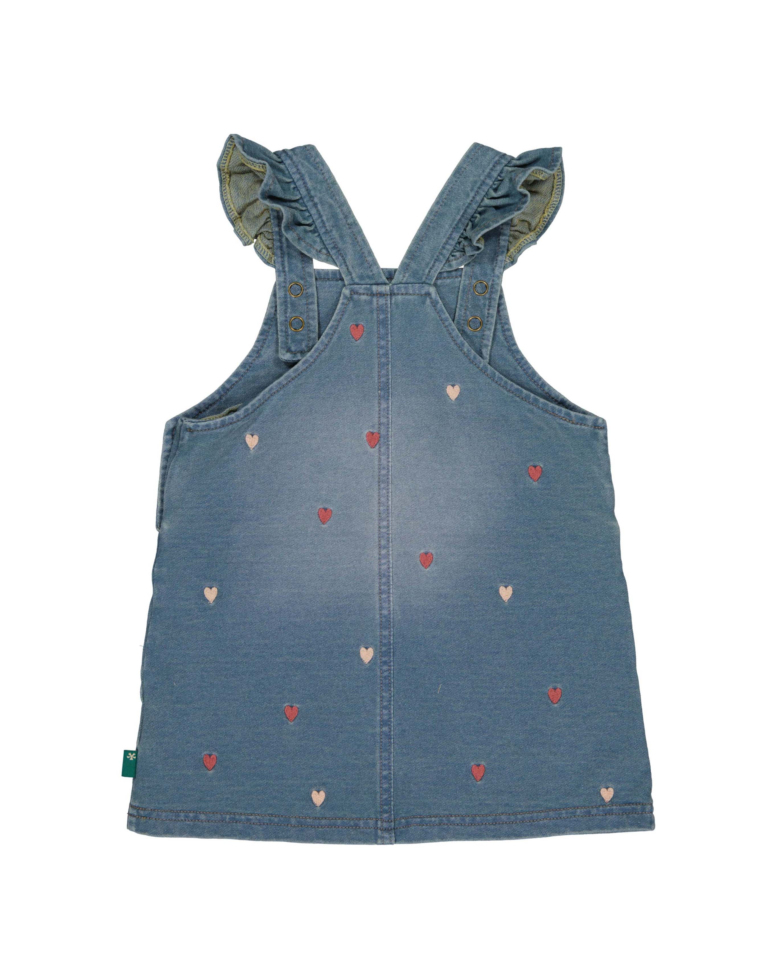 💙💗 Sweet Hearts Denim Salopette Jurk – Baby Jurkje met Ruches