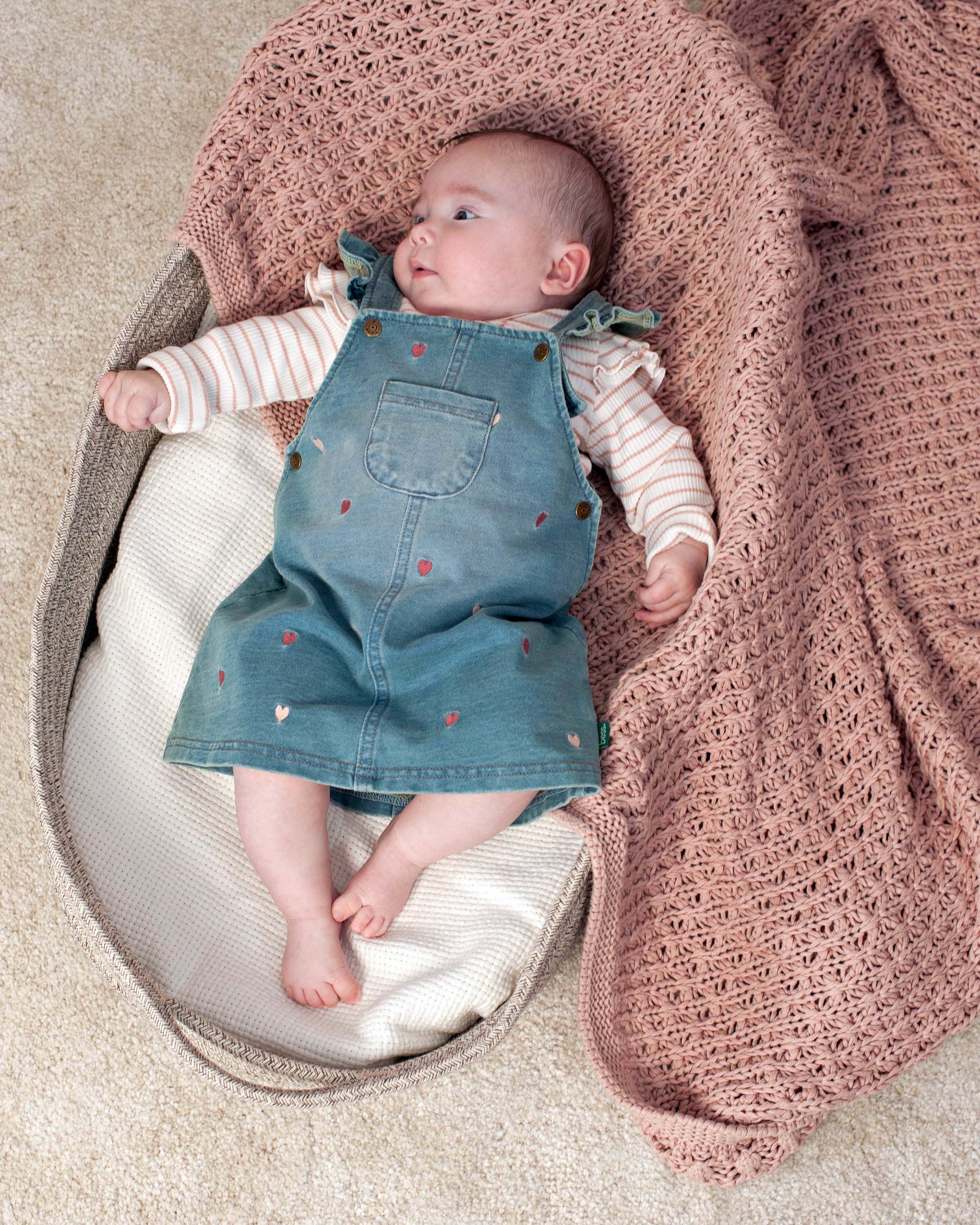 💙💗 Sweet Hearts Denim Salopette Jurk – Baby Jurkje met Ruches