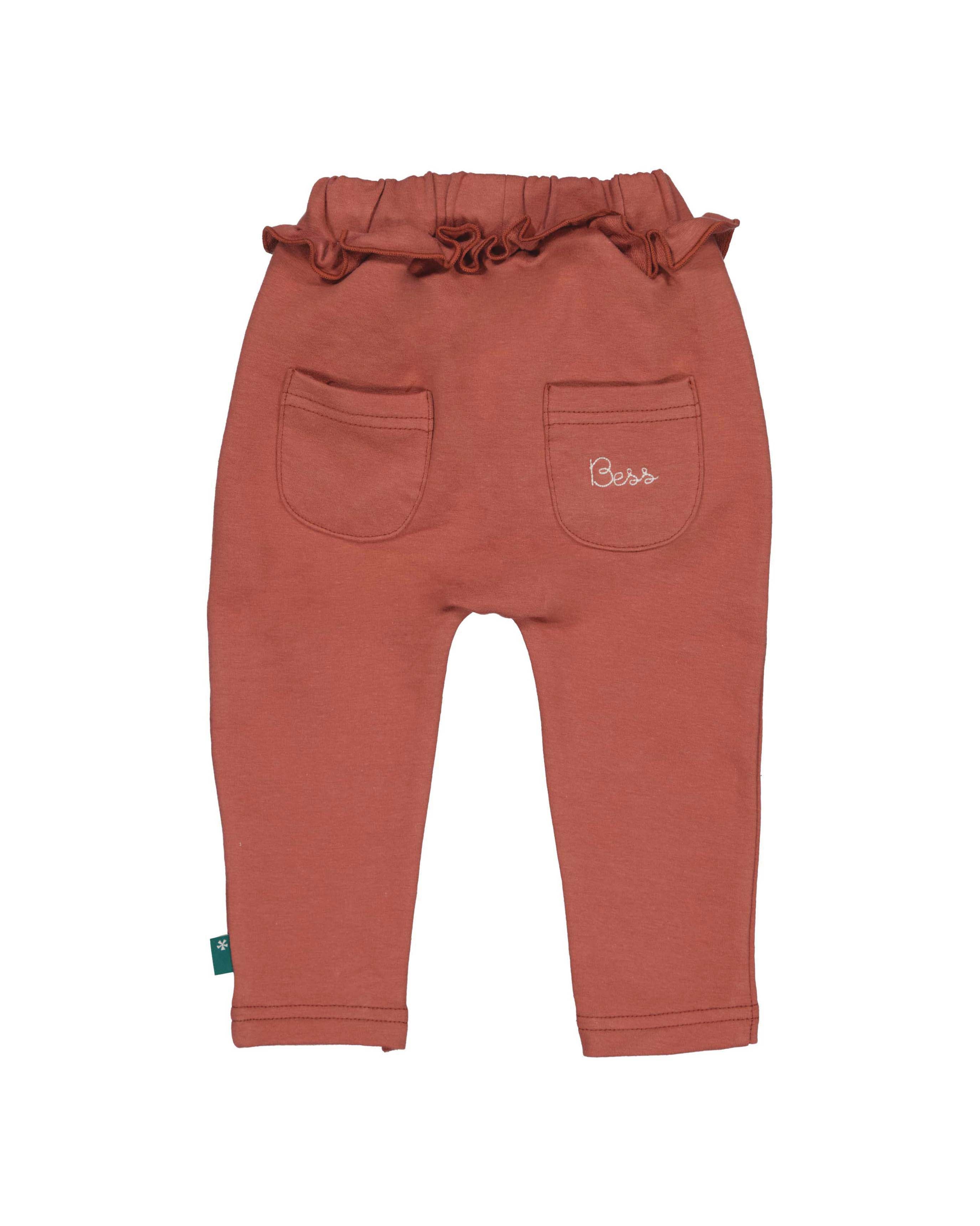 🍂👶 Rusty Rose Ruffle Babybroek – Zachte Broek met Ruches & Koordje
