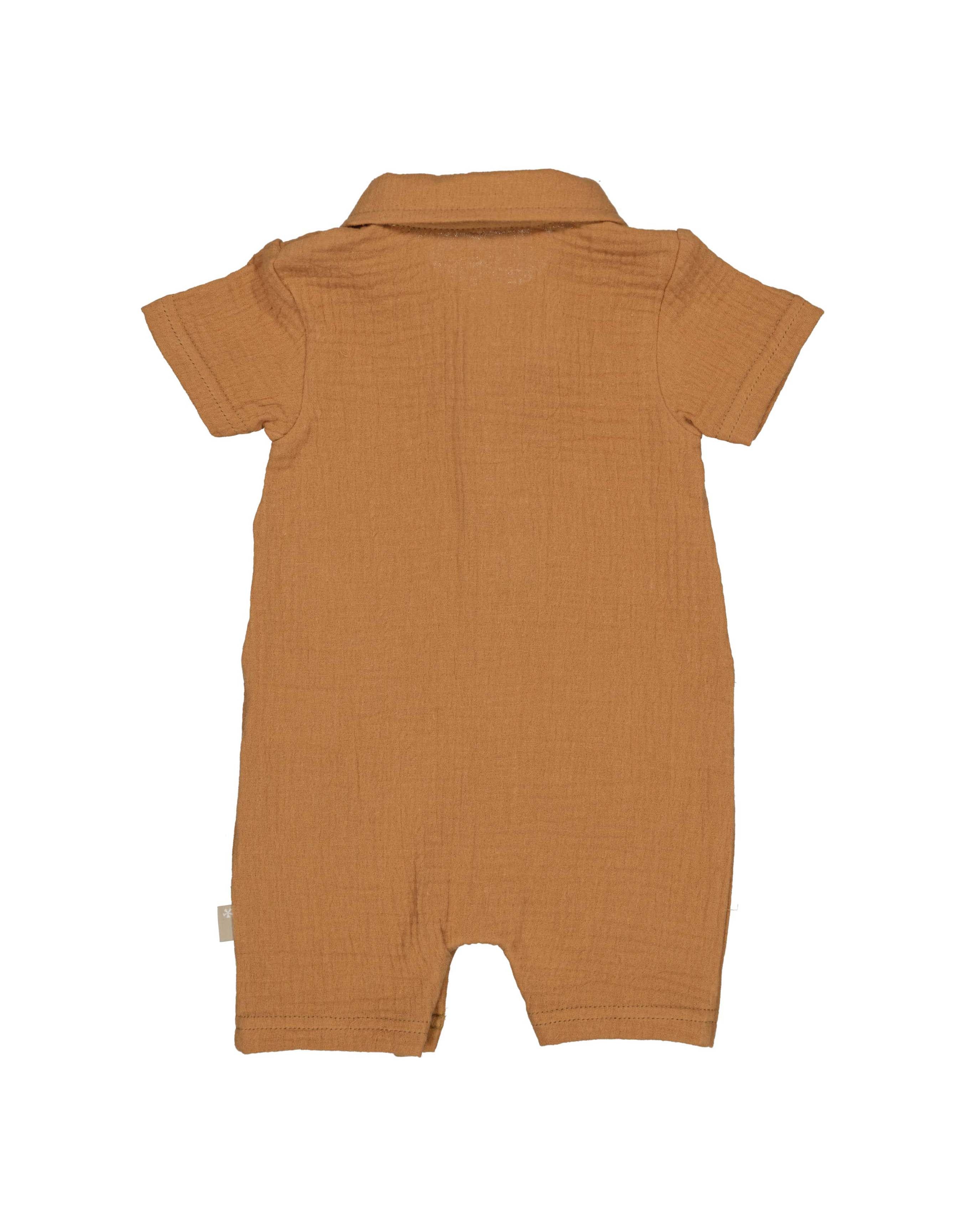 🤎 Zomerse Baby Playsuit – Mousseline Caramel | BESS