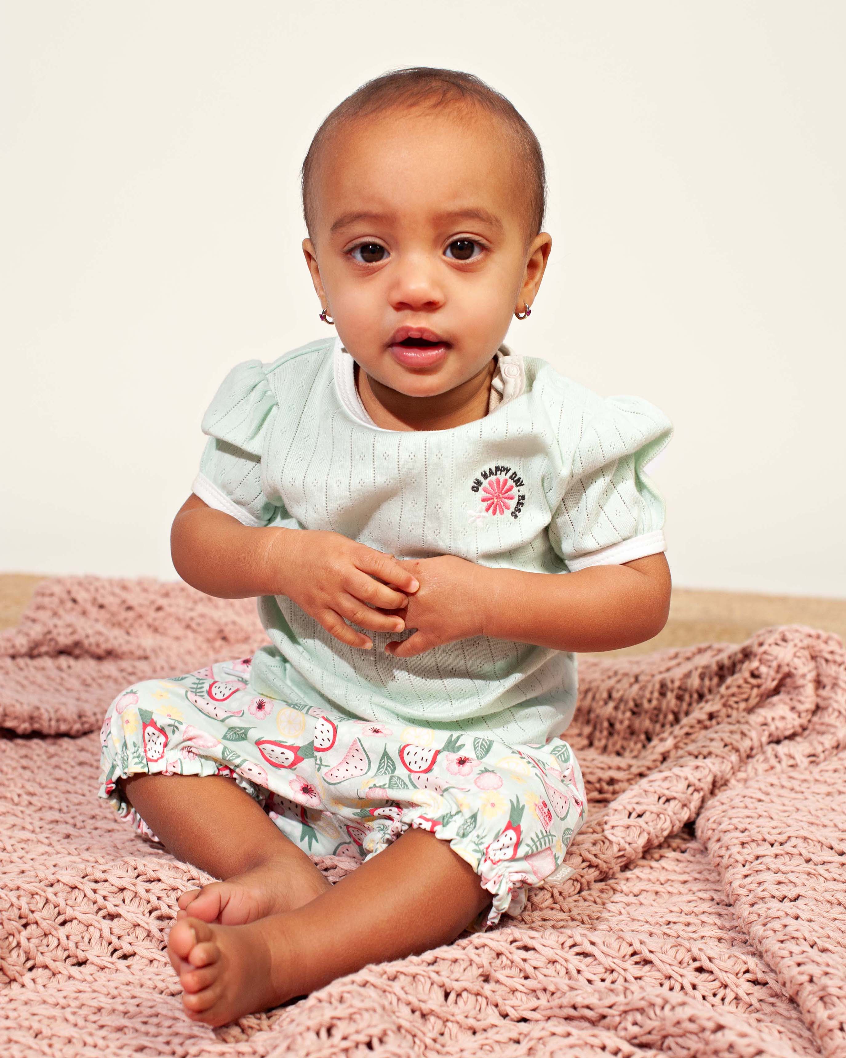 🌿 Mintgroen Baby T-shirt met Pofmouwtjes – Happy Days | BESS